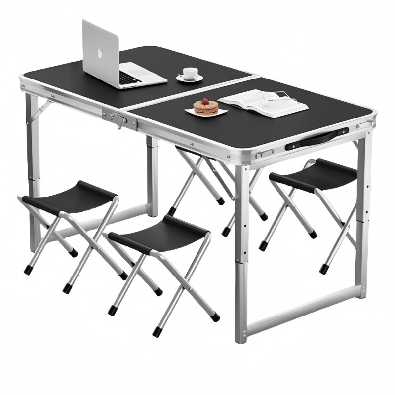 悦兴诚野餐桌 120cm黑色+4布凳 组高清大图