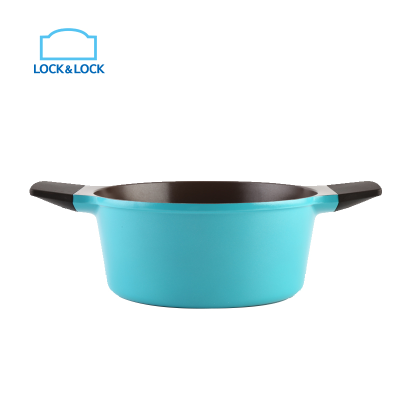 乐扣乐扣(LOCK&LOCK) 汤锅不沾锅 铝合金复底双耳炖锅24cm 可视锅盖 LBS1244BLU 蓝色高清大图