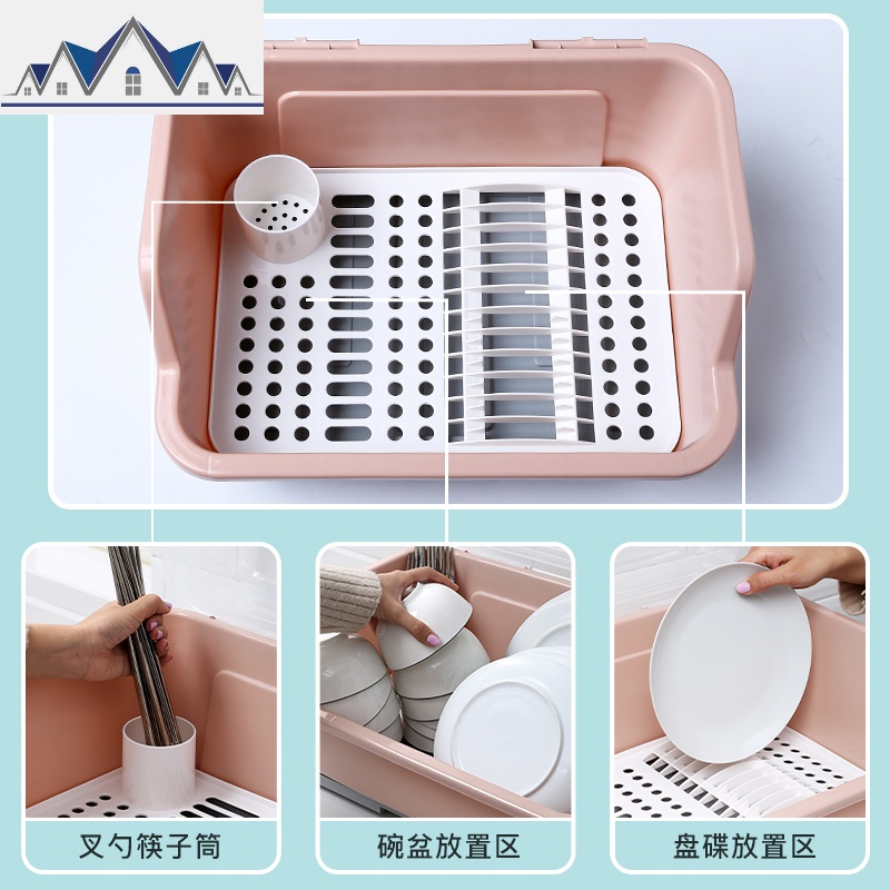 装碗筷收纳盒放碗箱沥水碗架厨房家用带盖碗盆碗碟置物架塑料碗柜 三维工匠高清大图