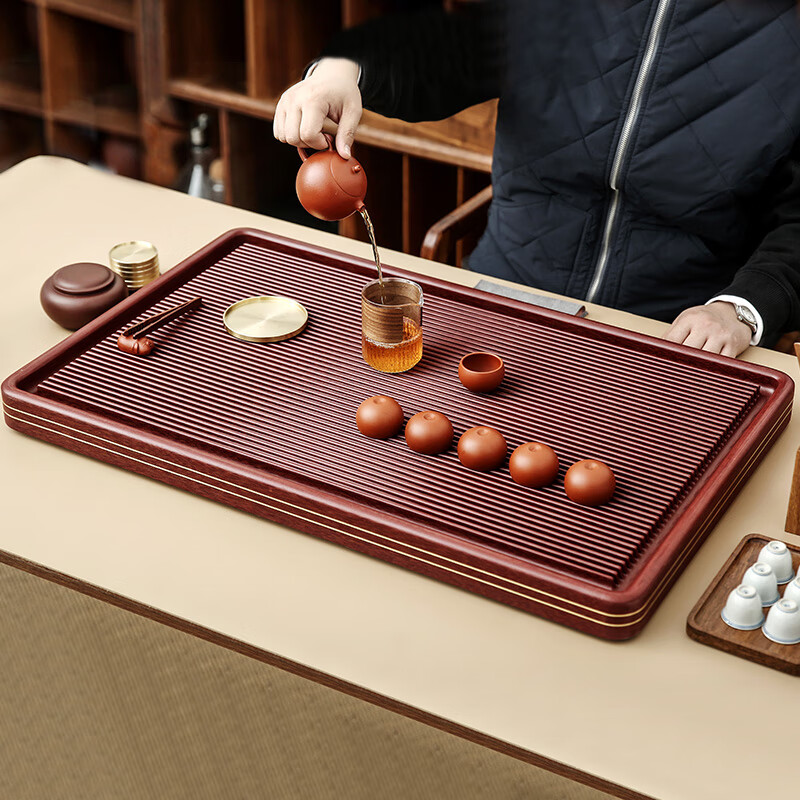 电木茶盘32支家用高端茶台整块排水茶具托盘紫檀料80*40*5cm高清大图