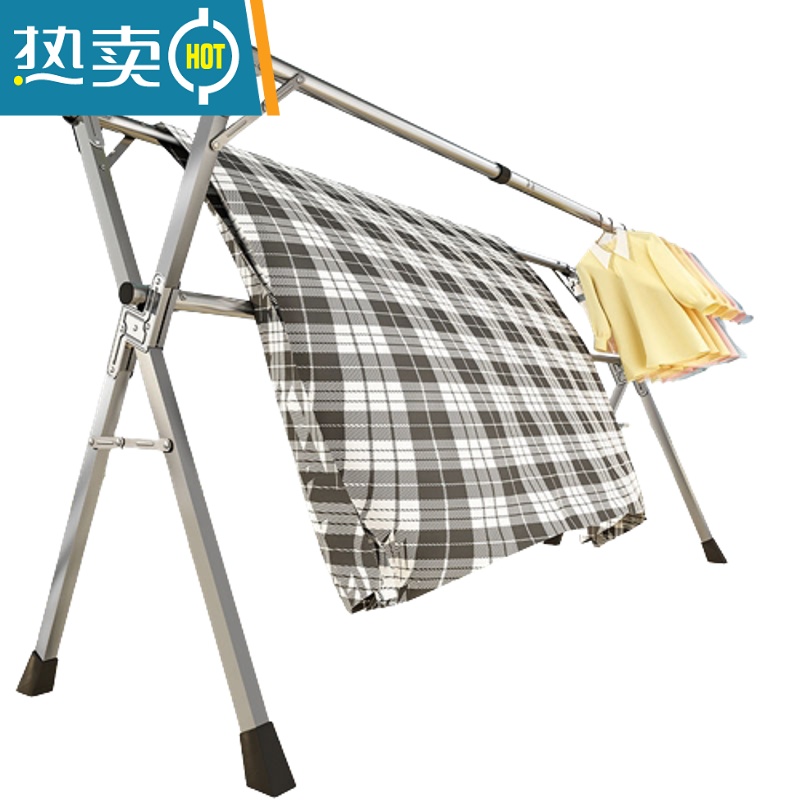 敬平折叠晾衣架可晒被子挂衣架加粗可折叠家用可移动室外伸缩凉落地 丶加固加大三杆2.4米-可伸缩-餮高清大图