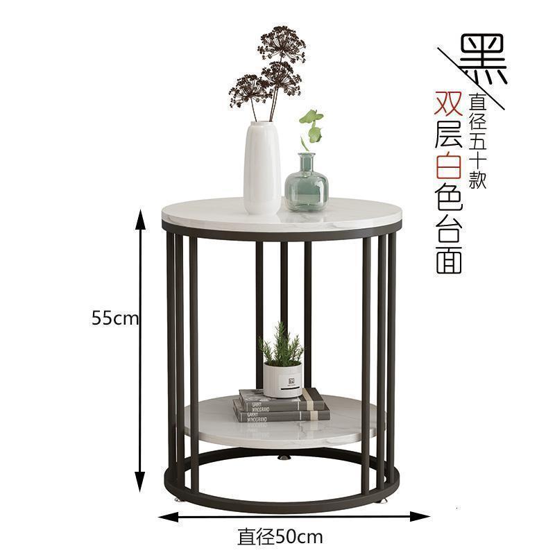 森美人轻奢大理石边几现代小茶几角几客厅沙发卧室边柜北欧小圆边桌 直径50高55【双层雅士白黑色架】