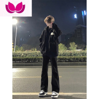 七斓美式高街vibe黑色微喇叭修身牛仔裤男士潮牌痞帅春季直筒裤子大码