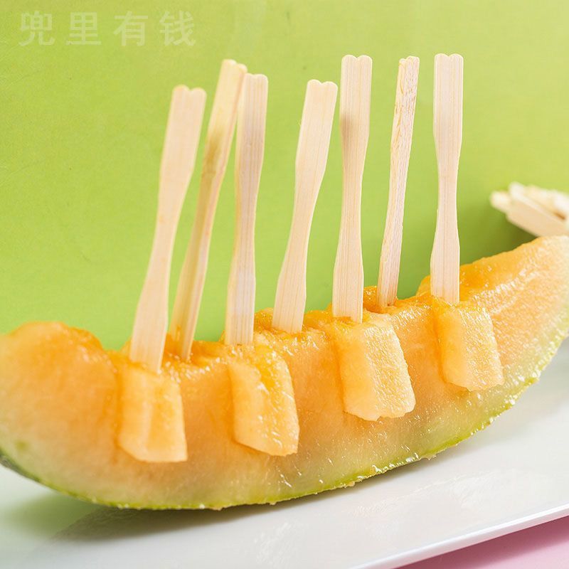 一次性水果叉水果签蛋糕叉小吃点心甜品家用签子竹制-100根*1包;果叉高清大图