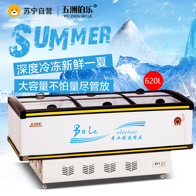 五洲伯乐(WUZHOUBOLE)SR/SF2200 620升岛柜 商用冷藏冷冻展示柜 卧式冷柜海鲜柜 推拉门速冻肉食冰柜
