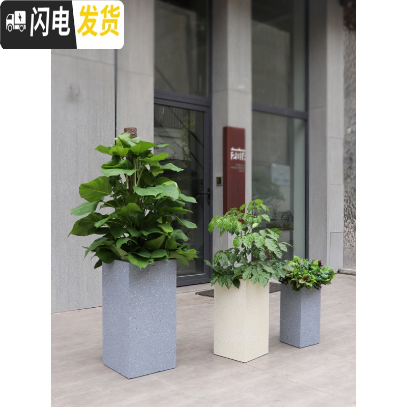 三维工匠创意花盆家用客厅绿植盆景个性家居别墅阳台落地仿石花缸盆栽花器 605A灰色高菱形A 中花盆容器