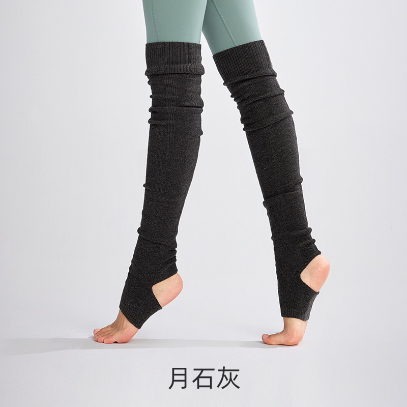 YOTTOY专业瑜伽袜套女过膝长筒冬季保暖瑜珈堆堆袜子普拉提厚袜套 云柔袜套-月石灰