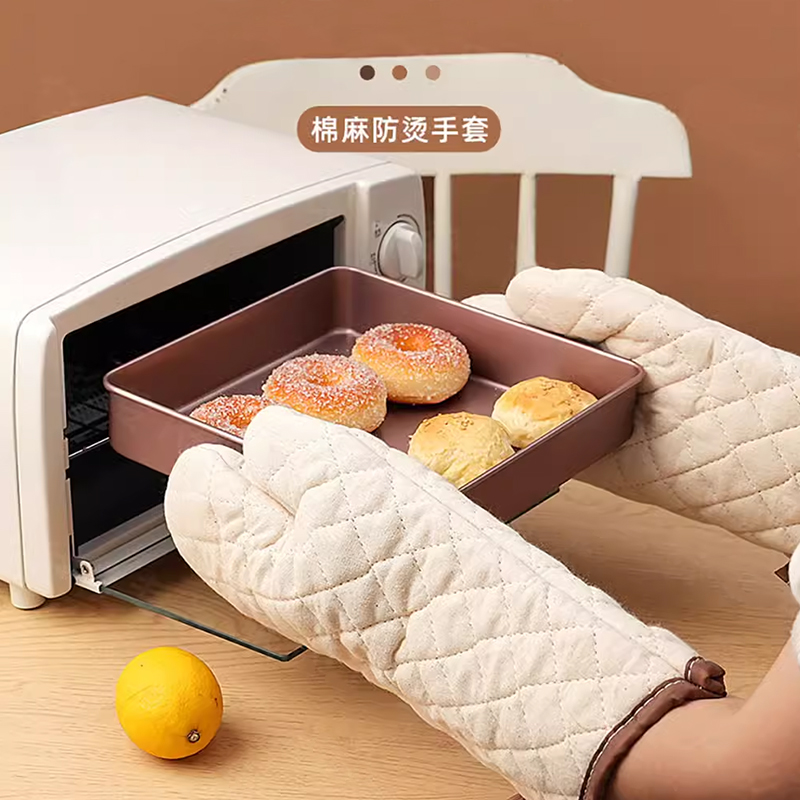 DERUIMAN加厚防烫手套微波炉烤箱隔热米色34cm烘焙手套高清大图