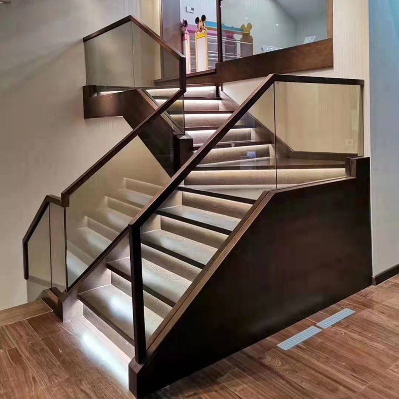 玖纹豹实木楼梯扶手定制护栏红橡木踏步板台阶踢脚线栏杆美式室内订做