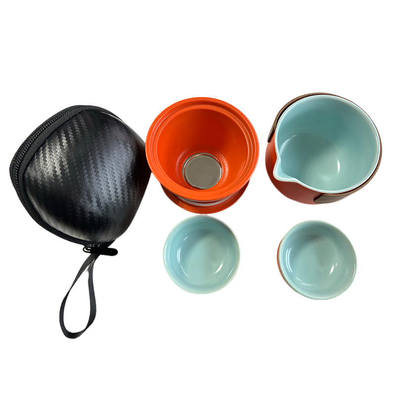 卫未来 便携茶具陶瓷杯 橙黄(一壶二杯) 套高清大图