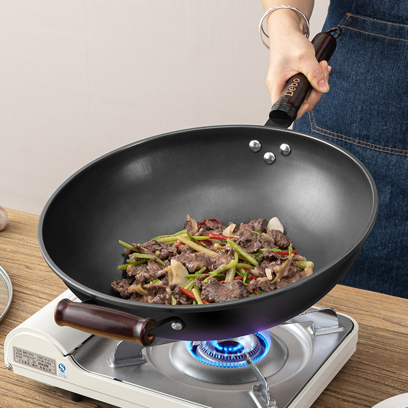 德铂(Debo) 德福斯铸铁炒锅 精铁锅健康无涂层家用炒锅 34cm DEP-DS304!高清大图