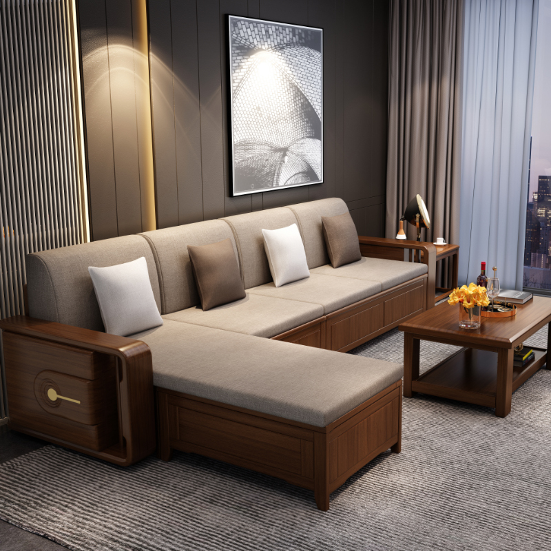 天惠子沙发金丝胡桃木轻奢实木沙发组合新中式客厅冬夏两用储物转角