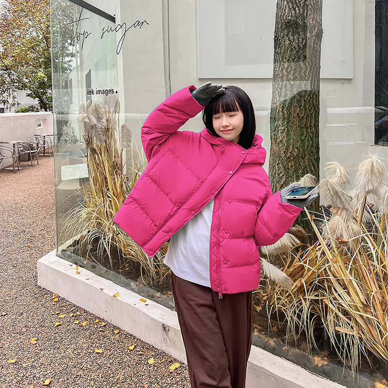 羽绒棉衣棉服女外套2023年秋冬季新款短款面包服港风学生胖MM棉袄 玫红色 L