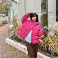 羽绒棉衣棉服女外套2023年秋冬季新款短款面包服港风学生胖MM棉袄 S 玫红色
