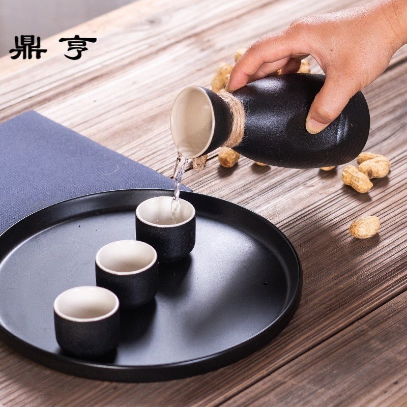 鼎亨清酒器黑粗陶小酒盅分酒器白酒杯日式烧酒壶黄酒复古仿古陶瓷