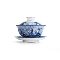 領藝 青花盖碗茶杯大号家用陶瓷三才泡茶碗功夫景德镇风格茶具 万福盖碗