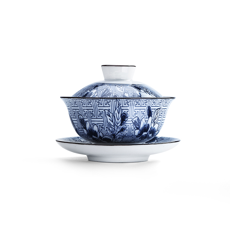 領藝 青花盖碗茶杯大号家用陶瓷三才泡茶碗功夫景德镇风格茶具 万福盖碗