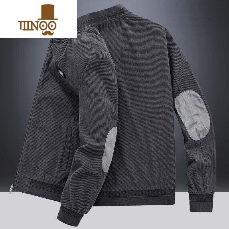 YANXU加绒加厚外套男2023新款工装宽松中年男灯芯绒复古夹克男潮高清大图