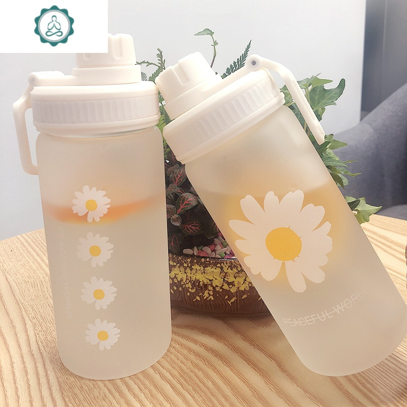 小雏菊带吸管的水杯少女网红创意潮流可爱磨砂玻璃杯便携个性杯子 封后 四朵雏菊500ml[带杯套+吸管]