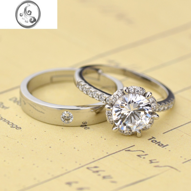 jimi雪花六爪25克拉仿真钻戒男款活口可调节求婚结婚情侣戒指对戒女