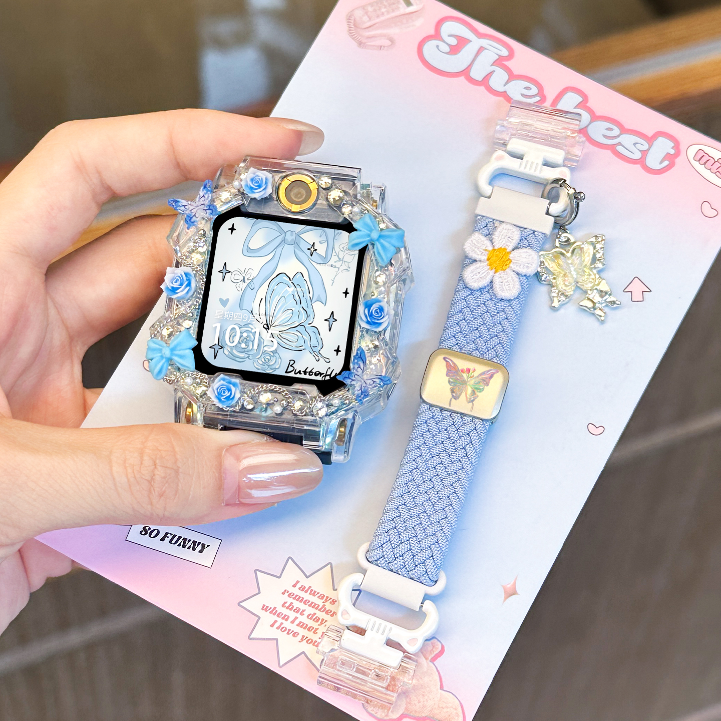 【甜美小花】适用于小天才电话手表表带z11/z10/z9新款编织3139B 岩青1 7