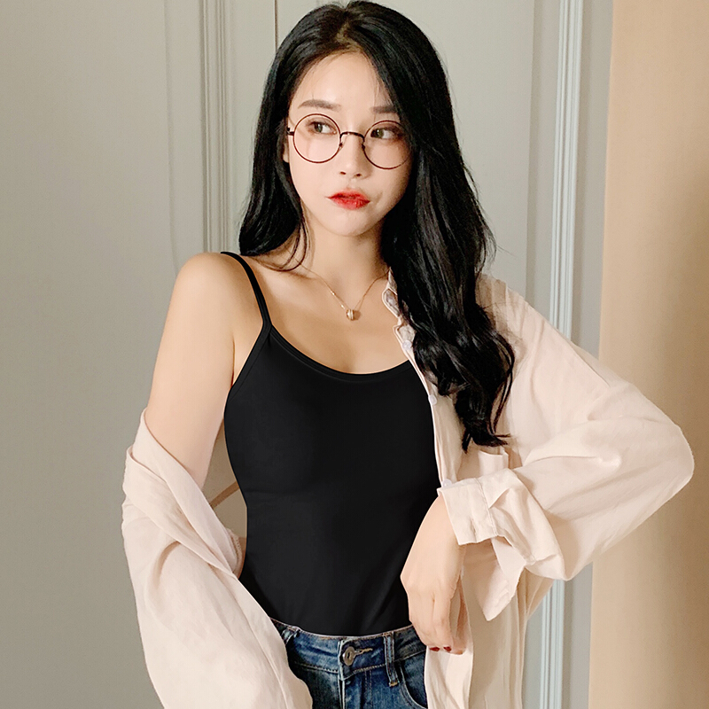 波迷娜(BOMINA)吊带背心女夏季性感外穿百搭显瘦小吊带潮吊带背心女2021新款棉黑色韩版修身百搭休闲内搭春夏性感上衣
