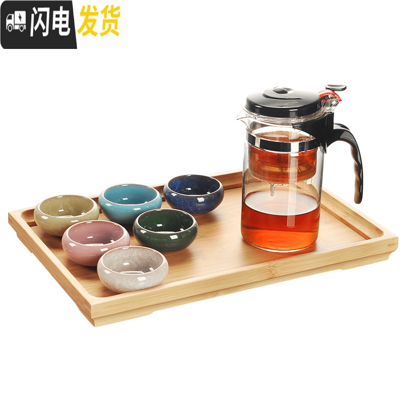 三维工匠飘逸杯耐热全拆洗功夫泡茶壶家用冲茶器过滤内胆玻璃茶壶套装茶具 (单)直筒杯.高清大图