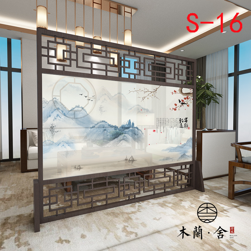 定制屏风隔断墙装饰客厅卧室办公室酒店中式实木入户玄关座屏 卡其色220*180上下镂空整装
