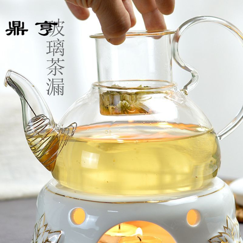 鼎亨北欧花茶壶煮水果茶壶套装陶瓷玻璃温茶炉红茶花茶具蜡烛可