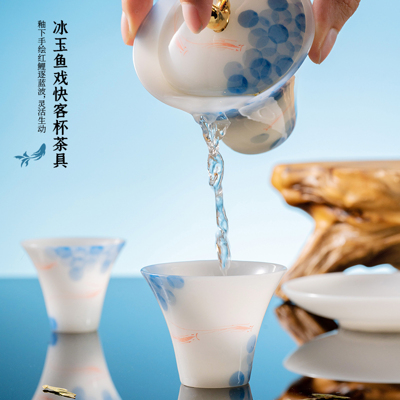勿一 如鱼得水•商务套装:冰玉鱼戏快客杯茶具 +朱炳仁铜福禄欢喜挂件 ||高清大图
