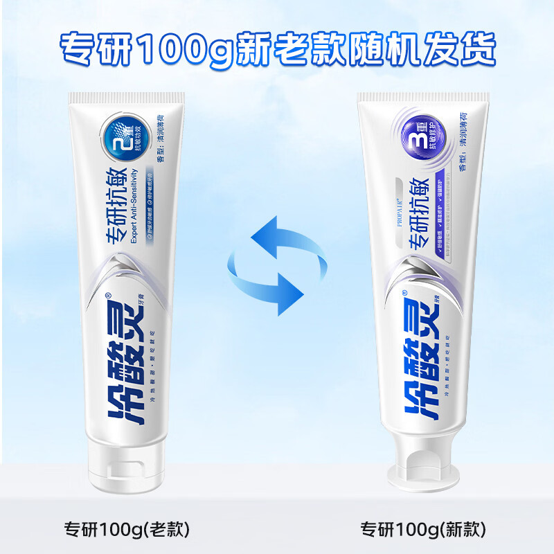 冷酸灵守护管专研抗敏感牙膏(专研抗敏/益生菌白桃/护龈配方/益生菌果香 )100g*4支装 家庭装高清大图