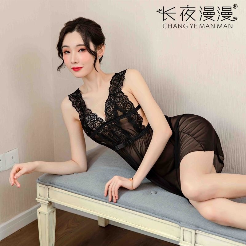 长夜漫漫情趣内衣女性感挂脖网纱裙透明诱惑内衣吊带裙代发1115高清大图