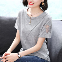 小样传奇 短袖女夏季洋气宽松2021夏装大码t恤衫纯棉中年妇女50岁妈妈上衣
