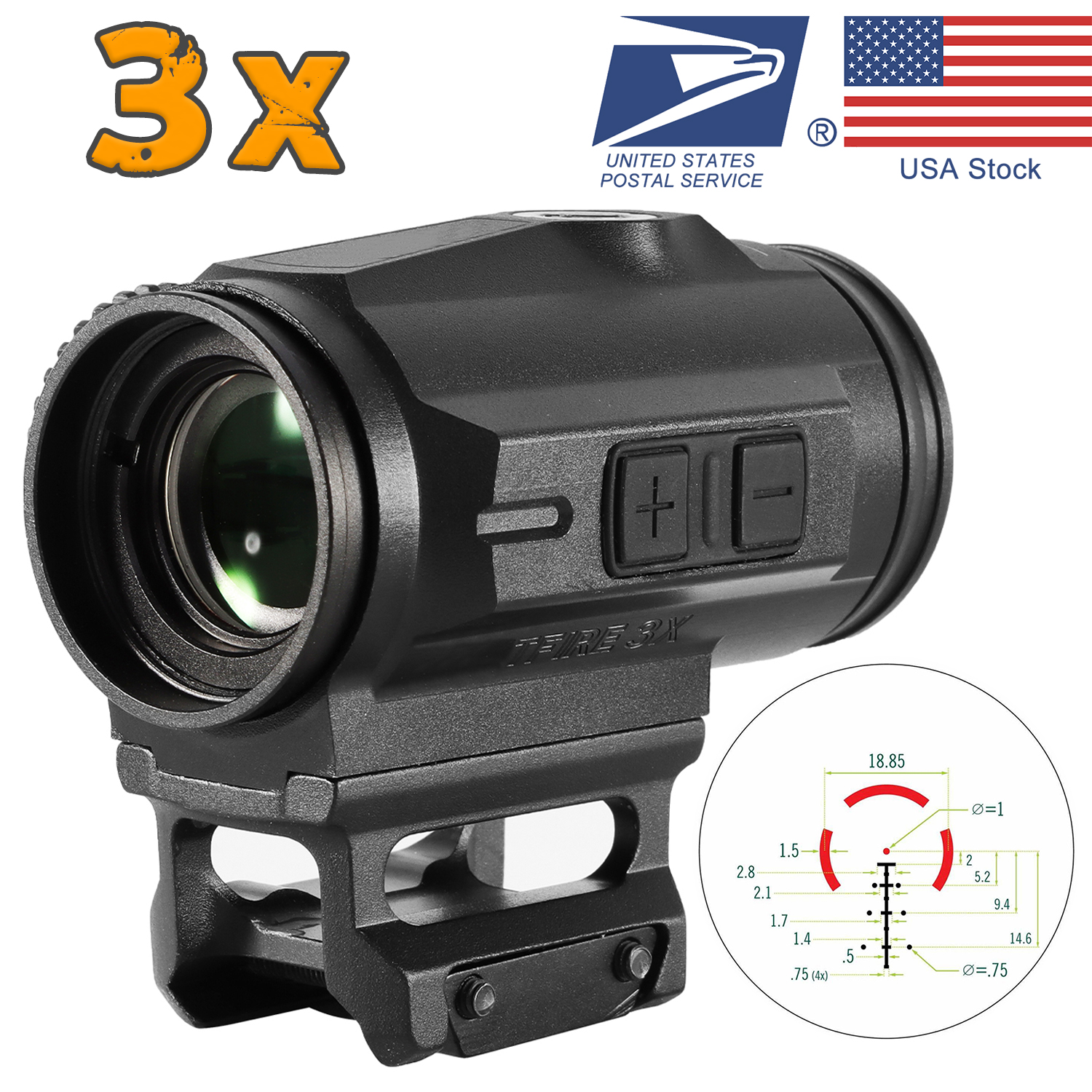 瓦西里 3倍定倍短款精悍快速瞄高抗震高清晰战术瞄准镜后置光学带灯光