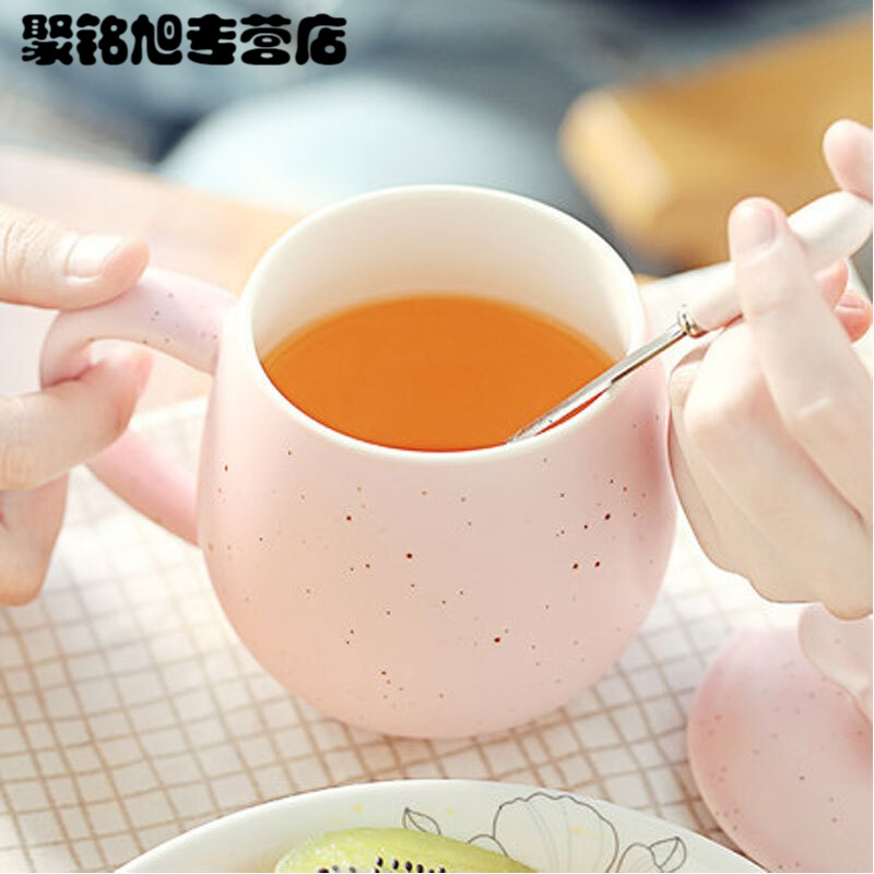 陶瓷杯早餐牛奶杯水杯咖啡杯马克杯带盖勺创意简约家用办公喝水杯子