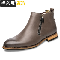 冬季高帮尖头皮鞋男型师中帮短靴男士英伦高邦内增高男韩版启如休闲鞋休闲鞋
