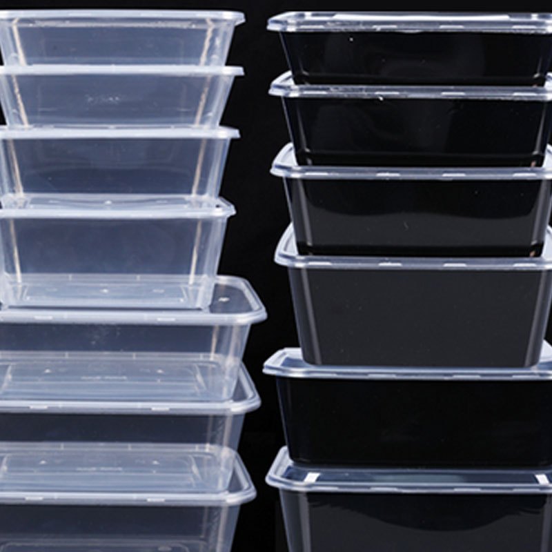 长方形一次性餐盒透明黑色打包盒加厚外卖饭盒塑料汤碗通用简约家居