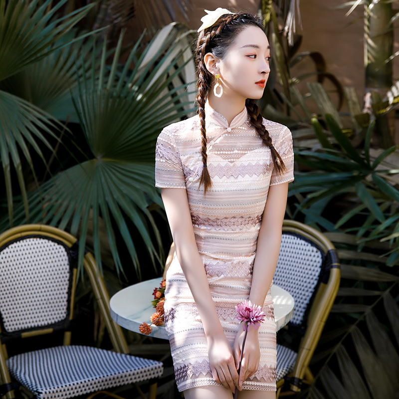 改良网纱小性感中长款少女旗袍日常逛街休闲网纱旗袍