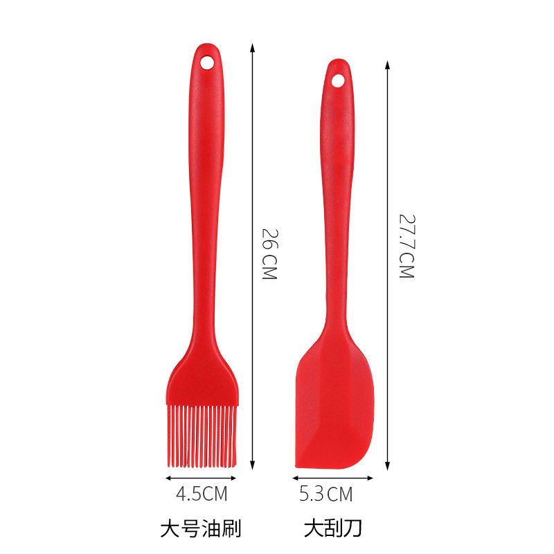 硅胶油刷子耐高温厨房烧烤刷家用小号抹油刷烙饼烘焙工具套装|红色大油刷+大刮刀