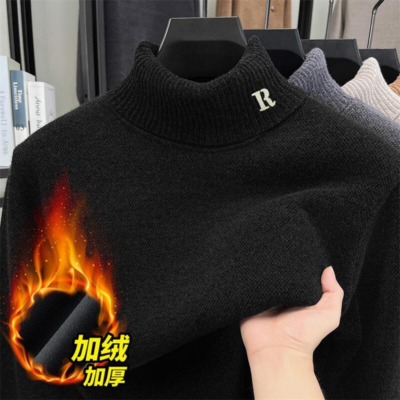 650g真超雪貂绒毛衣男秋冬季新款可翻高领加绒保暖打底男士针织衫高清大图