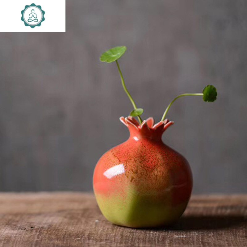 全手工陶瓷石榴花瓶摆件仿真石榴花器插花瓷器家居饰品装饰陈列 封后