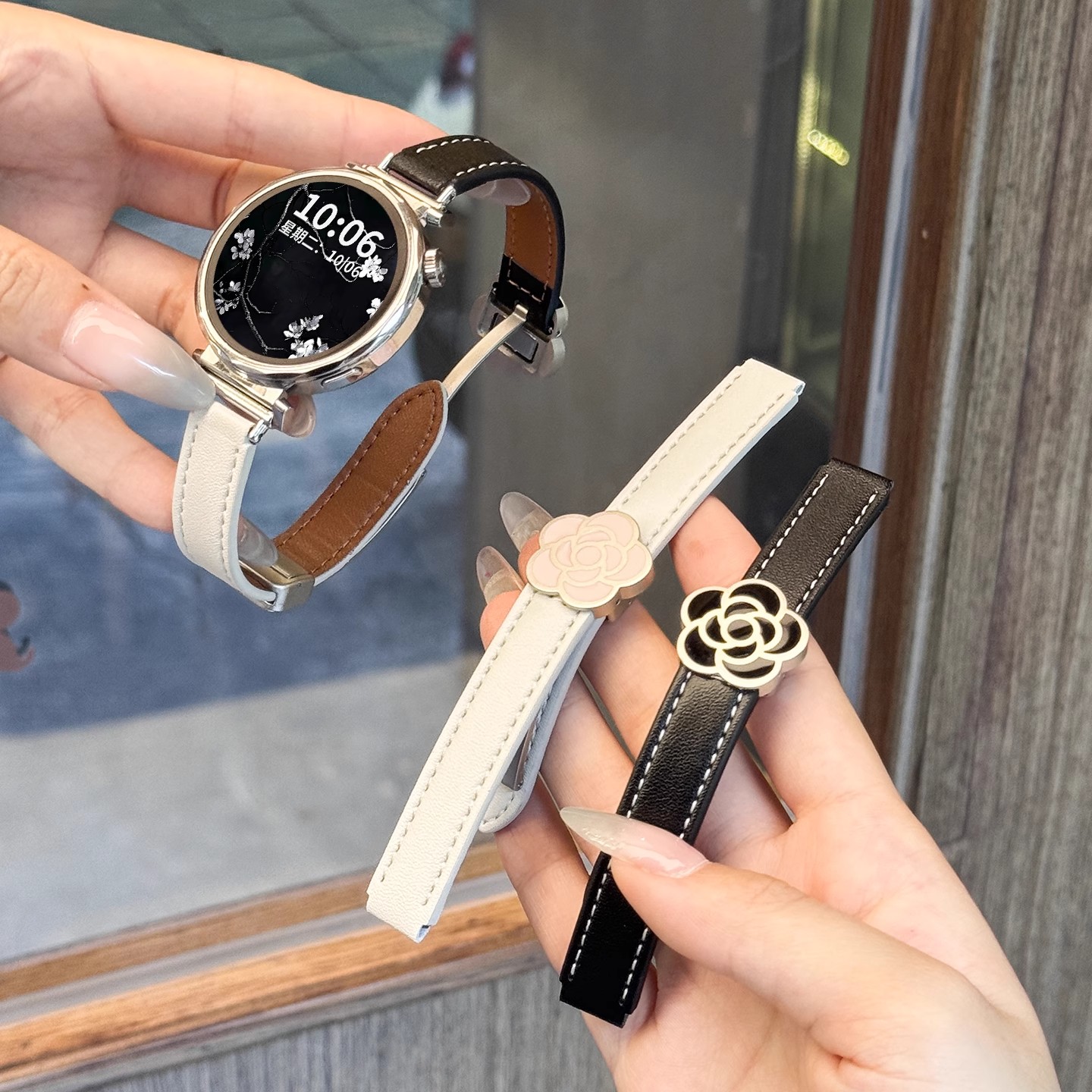 适用于华为手表gt6表带山茶花折叠扣gt5平纹watch5皮带3139B 黑色 3高清大图