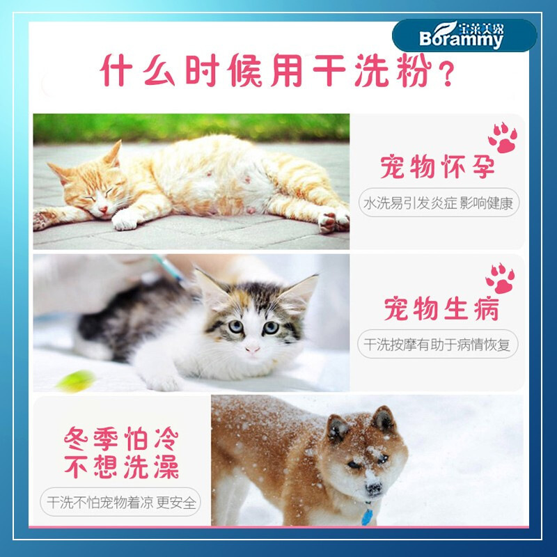 宝莱美露 宠物干洗粉260g 狗狗幼犬猫咪大瓶免洗免水清洁用品 BORAMMY 香波浴液 其他