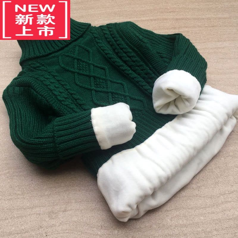 可莉允儿童毛衣中大童男童半高领加厚针织衫女童打底白色毛衣演出服加绒图片