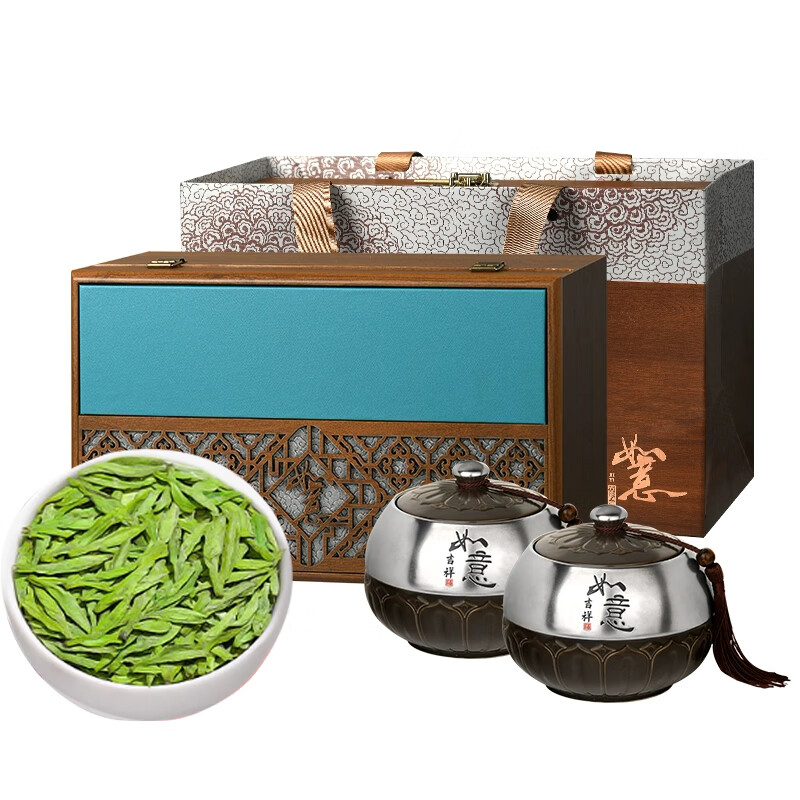 杭颂(HANGSONG)2025年绿茶吉祥如意龙井茶豆香特级250g明前茶叶组合