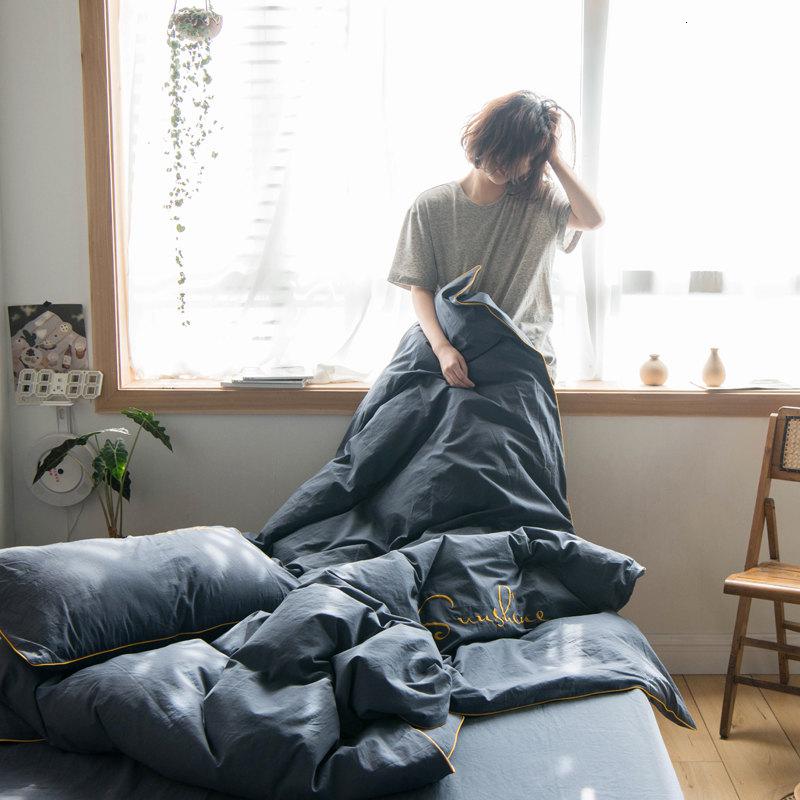 北欧式床上四件套水洗全棉纯棉被套床单床笠小香风学生宿舍三件套_373高清大图