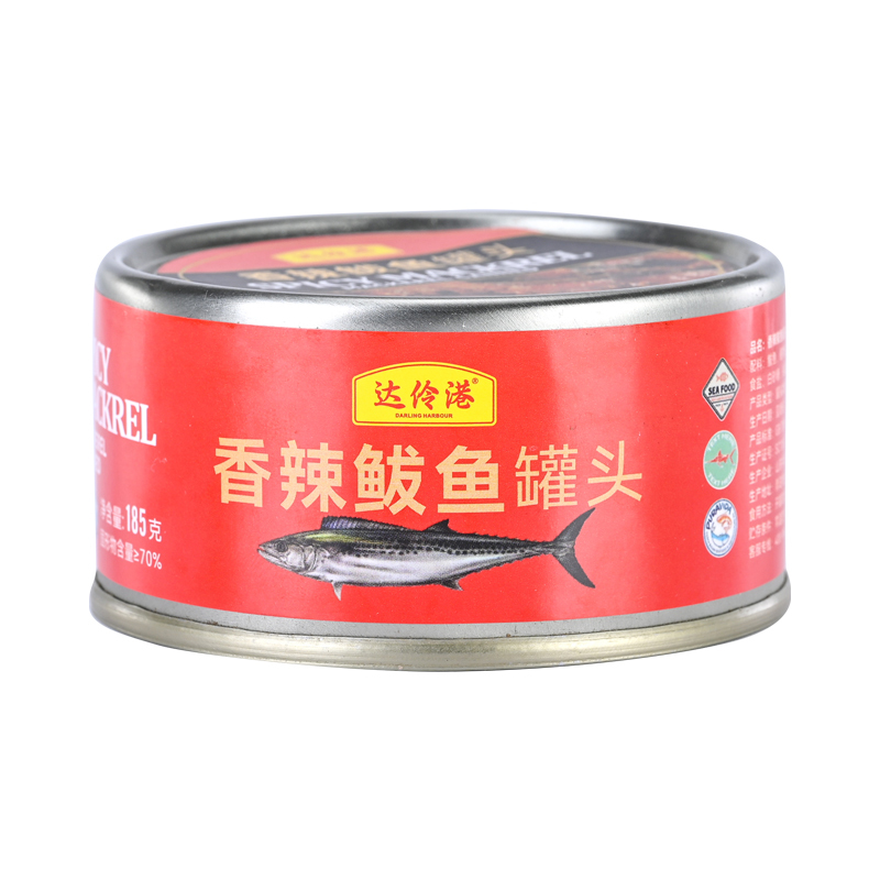 达伶港 香辣红烧鲅鱼罐头185g即食健身代餐轻食鱼肉熟食沙拉寿司海鲜食品方便即食香酥下饭菜