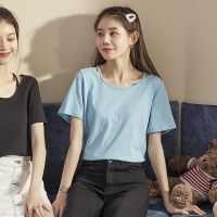 唐狮白色短袖T恤女0新款黑色打底衫又甜又辣ins超火内搭上衣Q S 圆领吊带款月蓝