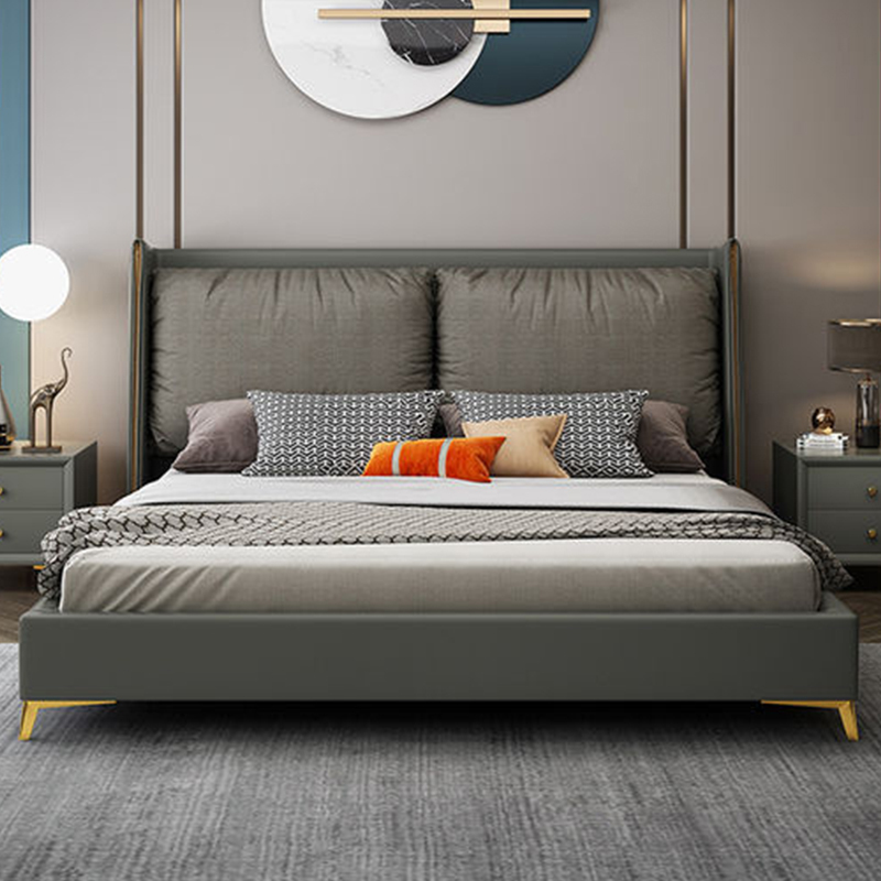 兰秀家居现代简约轻奢皮艺床双人实木床北欧极简真皮床网红卧室家具