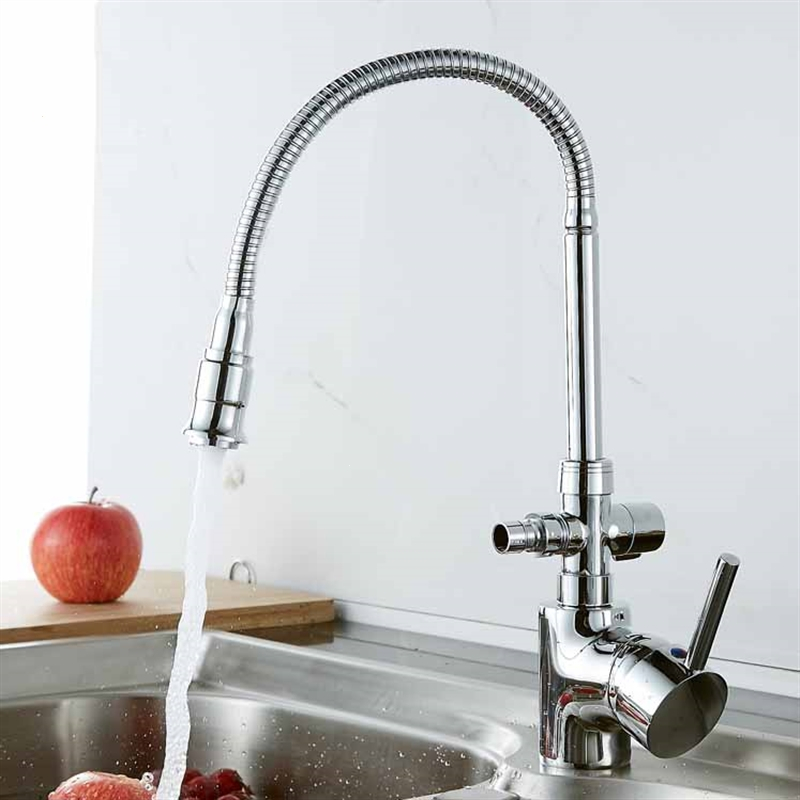 厨房洗衣机双水龙头符象一进二出一分二铜冷热洗菜盘洗碗机三通多功能